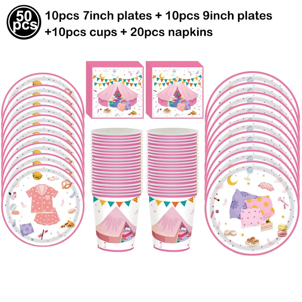 Pink Pajama Theme Candy Biscuit Snack Gift Bags with Handle Girls Night Birthday Party Baby Shower Decoration Supplies Gifts