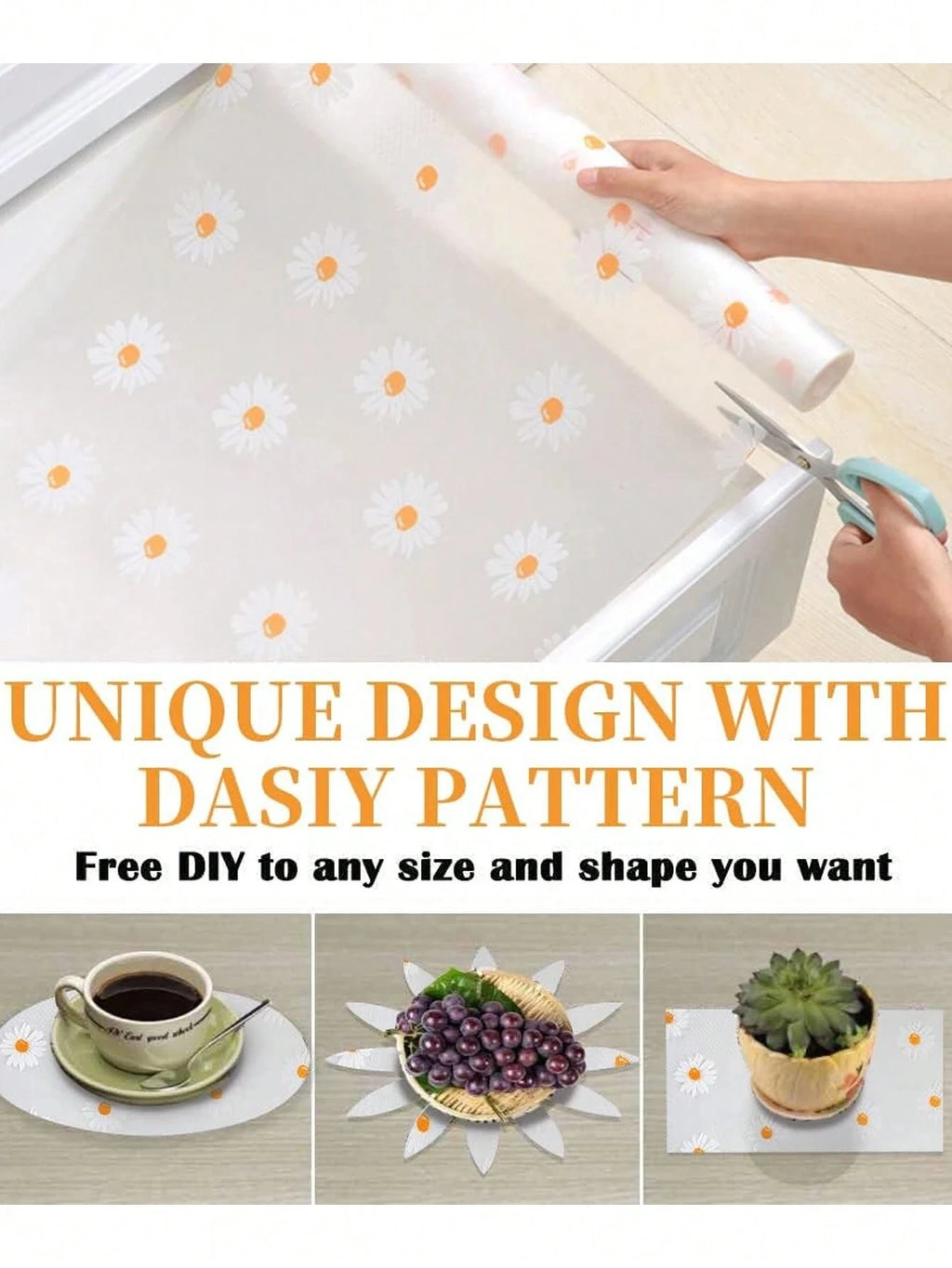 1 Roll Daisy Shelf Liner For Kitchen Cabinets EVA Waterproof Fridge Pad Cupboard Mat Easy Placemats Non-Adhesive Drawer Liner