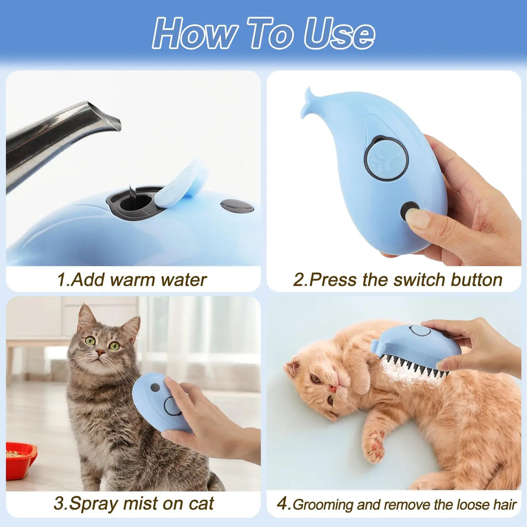 Cat Steam Brush 3 in 1 Pet Hair Grooming Tool Supply for Shedding With Soft Silicone Bristle Release Button for Short Hair Cats