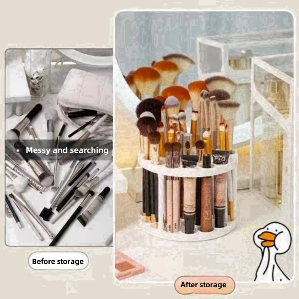 360° Rotating Brush Holder - Sleek White Plastic Organizer Large Capacity Makeup Brush Storage Bucket, Multi-Functional Rack