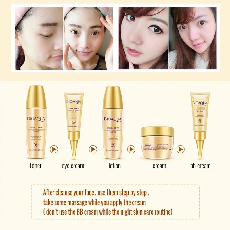 BIOAQUA Snail Extract Skin Care Set Anti Aging Moisturizing Hydrating,Face Cream/BB Cream/Eye Cream/toner/Serum Lotion,Day Cream