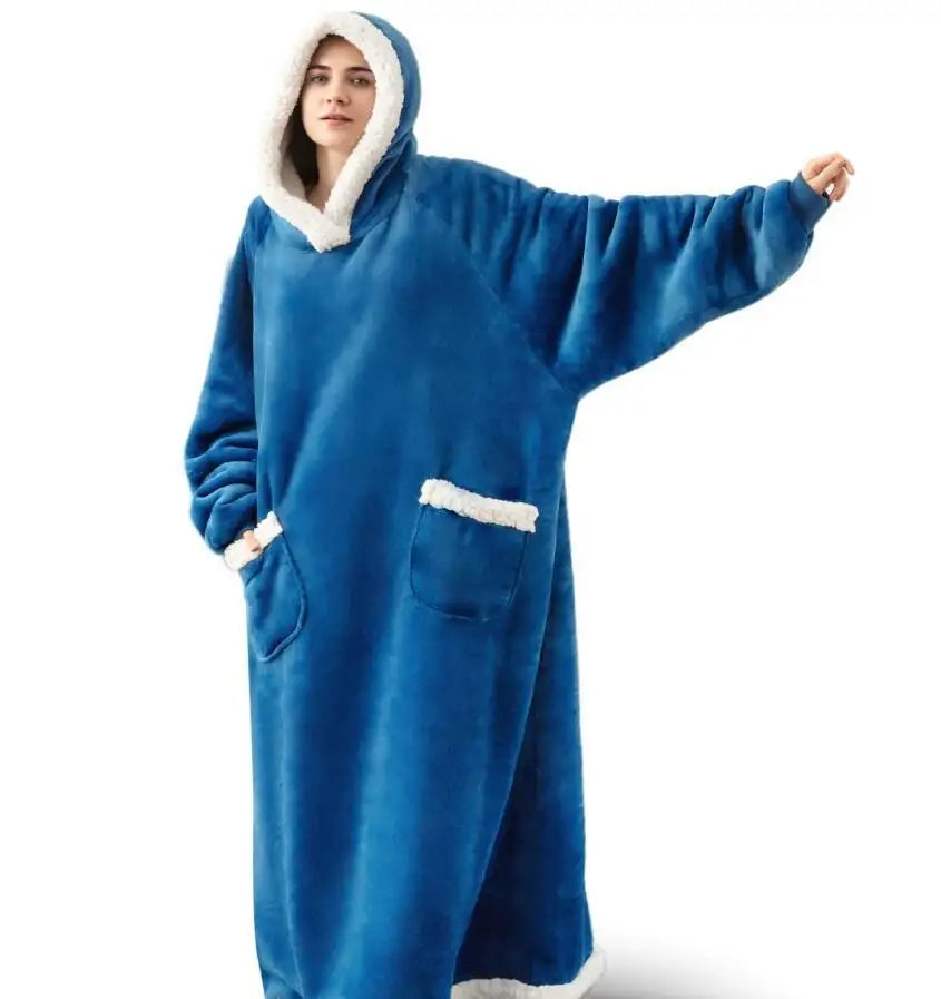 2025 Super Long Flannel Blanket with Sleeves Winter Hoodies Sweatshirt Women Men Pullover Fleece Giant TV Blanket Oversized New
