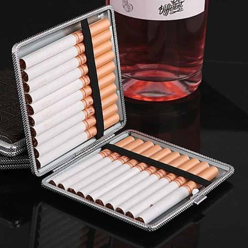 Personalized Name Leather Surface Storage Metal Cigarette Box 20pcs Cigarette Men's Smoking Accessories Waterproof Cigarette Box
