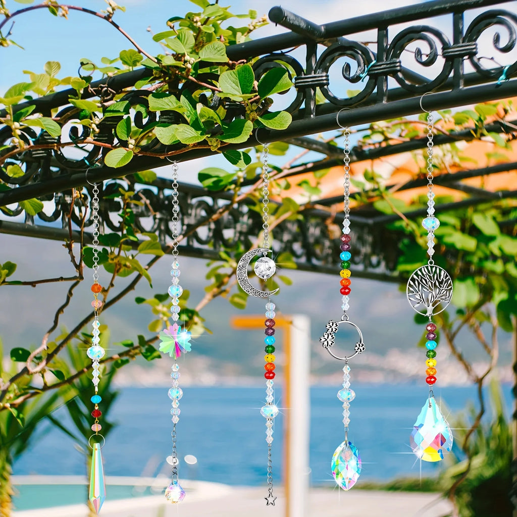 7 Pieces Sun Catcher Crystals Colorful Hanging Prism Suncatcher Window Ornament Beads Chain Sphere Chandelier Pendants for Home