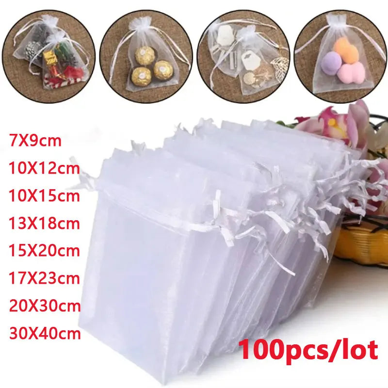 Lot 7x9 9x12 10x15 13x18CM Organza Bags Jewelry Bag