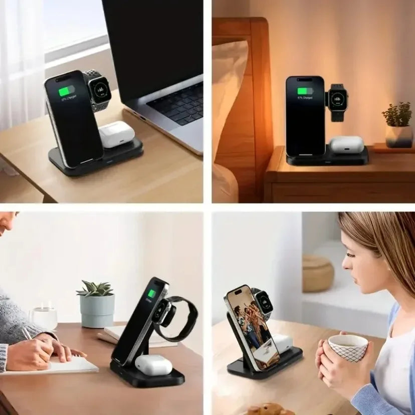 3 in 1 Wireless Charger Foldable Fast Charging Dock Stand For iPhone 17 16 15 14 13 12 Pro Max iWatch 11~2 Ultra SE AirPods 4 3