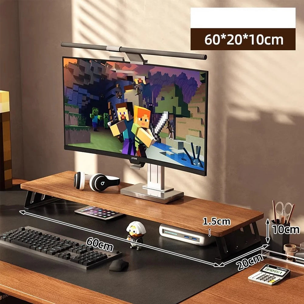 Computer monitor riser, dual-monitor desktop stand, ergonomic multi-purpose gaming desk organizer with an L-shaped wide base,