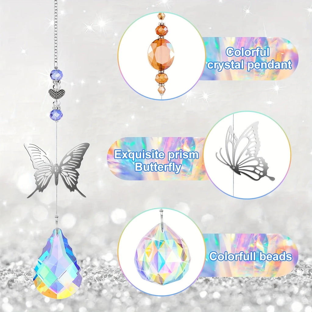 7 Pieces Crystals Suncatcher Butterfly Sun Catchers Colorful Crystal Chandelier Pendant Hummingbird Wall Hanging Tree Window