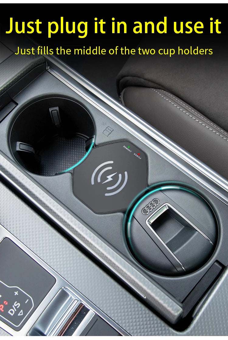 Wireless Charger For Audi A6 A7 S6 S7 C8  2019-2023 Cigarette Lighter Car Charger 15W Car Mobile Phone QI Fast Charging