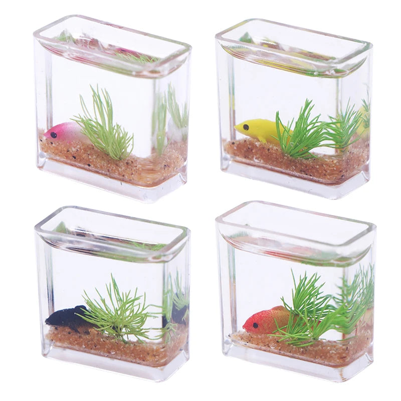 1Pc 1:12 Dollhouse Miniature Fish Tank Simulation Aquarium Home Decor Toy Doll House Accessories