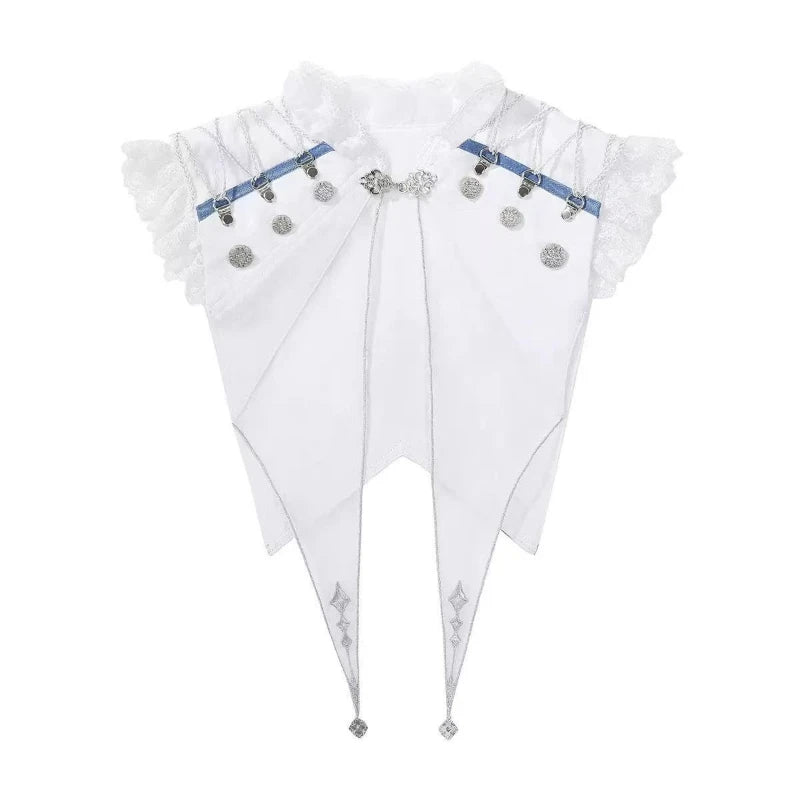 Japanese Gothic Y2K 2 Piece Sets Women Sweet Short White Shawl