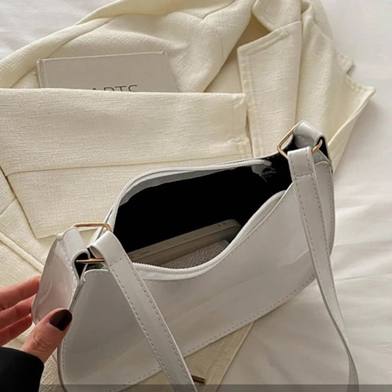 Retro Solid Color PU Leather Shoulder Underarm Bag Women's