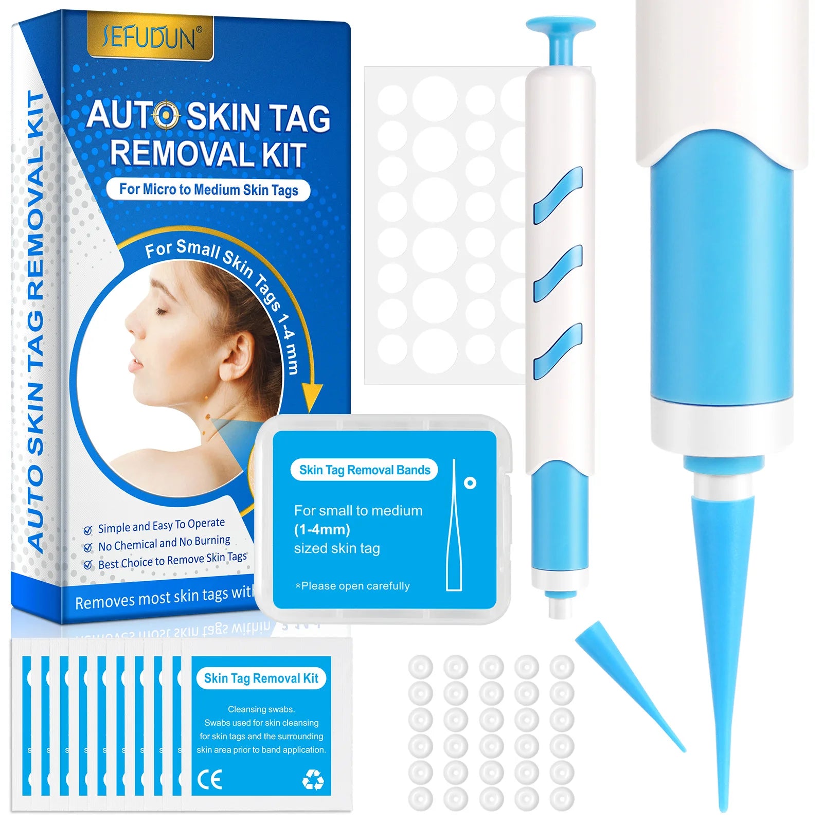 Small Single Head Auto Skin Tag Removal Kit For Small Skin Tags 1-4mm With Cleansing Swabs Home Use Beauty Face Skin Care Tool