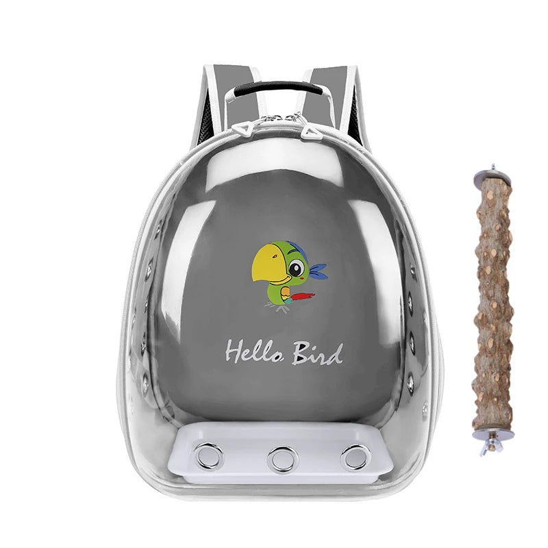 Portable Bird Cage with Prech Feeder and Tray, Acrylic Pet Backpack Bag, Parakeet, Cockatiel, Parrot, Bunny, Travel
