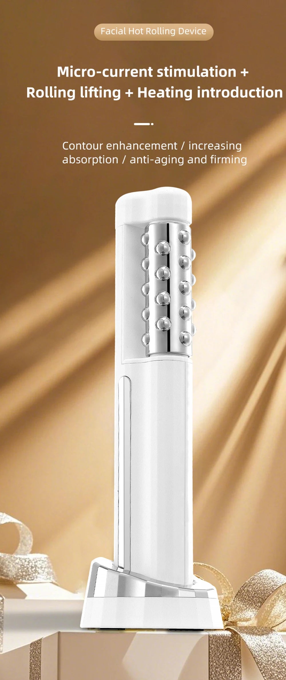 New Arrival 3D Electric 360 Rotation Roller Face Lifting Machine Heating Roller EMS Facial Vibrator Body Massager Skin Care Tool