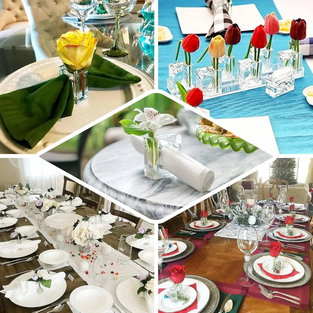 4-20Pcs Acrylic Napkin Rings Clear Napkin Holders Mini Flower Bud Vase for Wedding Birthday Banquet Table Decor