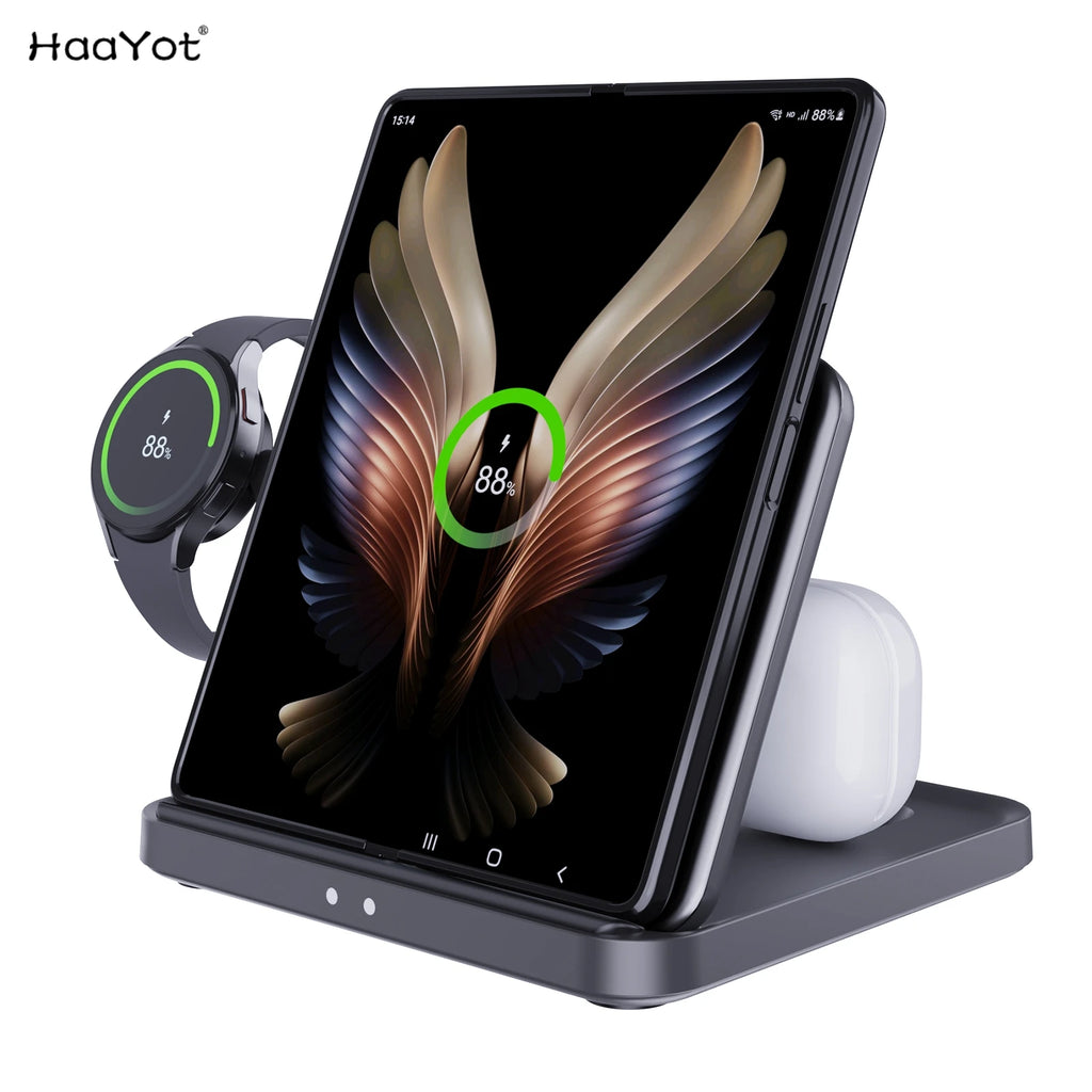 HaaYot Professional Galaxy Z Flip & Fold 7 6 5 Wireless Charger Stand Fast Charging Station Dock for S26 Ultra Galaxy Watch Buds
