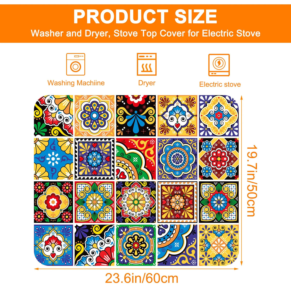 VIKAMA Colorful Mexican Boho Washer and Dryer Washing Machine Dust Cover Pad Anti-slip Absorbent Protector Mat Home Decoration