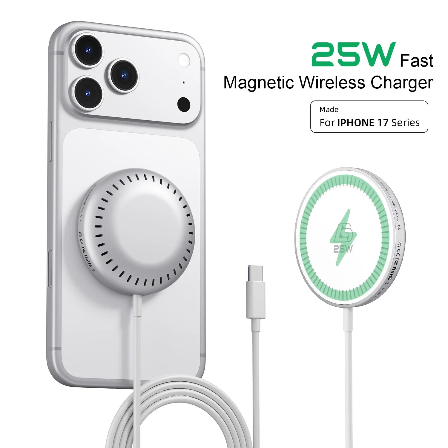 Bonola Magnetic Wireless Charger for iPhone Air/17/17Pro/17Pro Max 25W Fast Wireless Charging with Type C Cable for 16 Pro Max