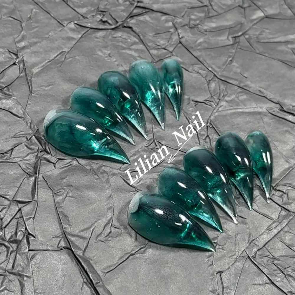 10Pcs Spice Girl Colorful Handmade Full Cover False Nail Y2K Long Dragon Shape Claw Cat Eyes Gradients Reusable Press On Nails