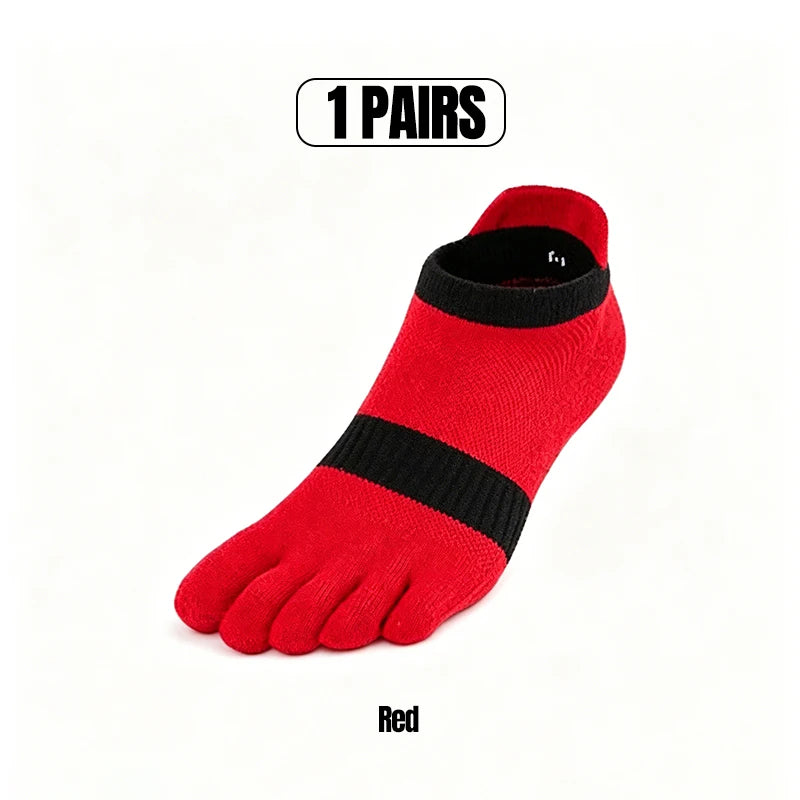 1/5 Pairs Men's Mesh Toe Socks Color Block Striped Low Cut Five Finger Running Sport Socks Breathable Anti-Bacterial Toe Socks
