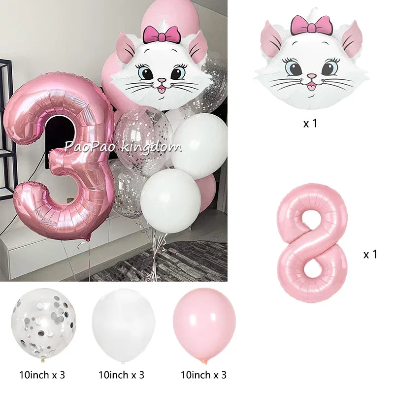 1 Set Marie Cat Theme Balloons Kids Happy Birthday Party Decor Latex Foil Balloons Baby Shower Girl Toys Gift
