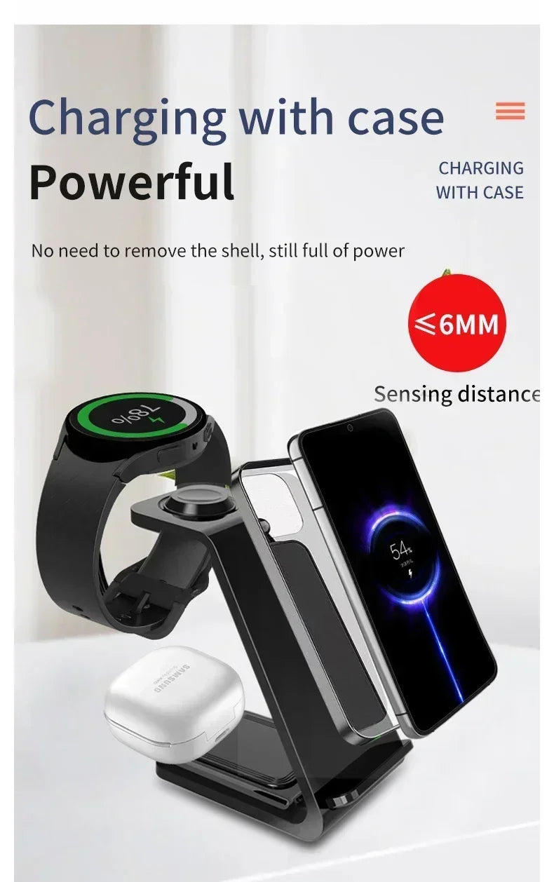 VIKEFON Fast Wireless Charger Stand For iPhone 16-12 Samsung S20 S21 Apple Watch 8/7 Samsung Galaxy 6/5 Charging Station