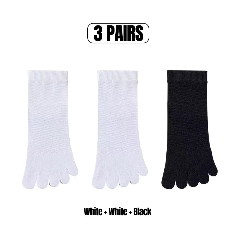 3/5 Pairs Men's Toe Socks Mid-Calf 100% Cotton Mesh Breathable Anti-bacterial Anti-odor Split Toe Socks for Daily & Sports