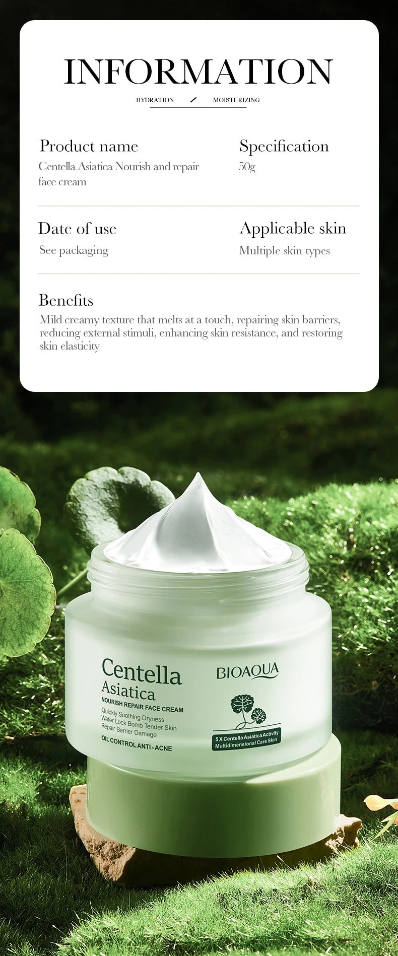 BIOAQUA Asiatic Centella Face Cream Moisturizing Whitening Anti-Aging Anti Acne Facial Cream Beauty Face Skin Care Products