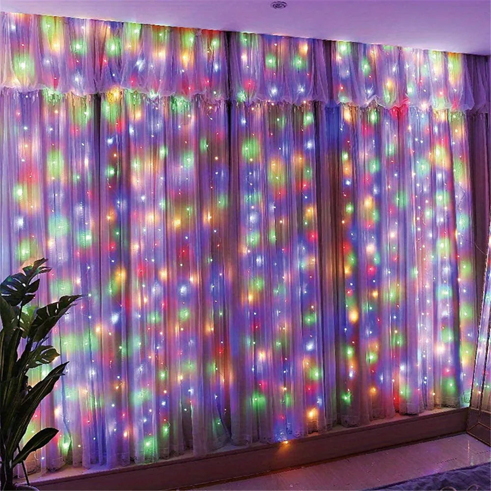 3/6M USB LED Curtain 8Modes Remote Control Lights Holiday Wedding Garland for Bedroom Living Room Decor Christmas Decorations