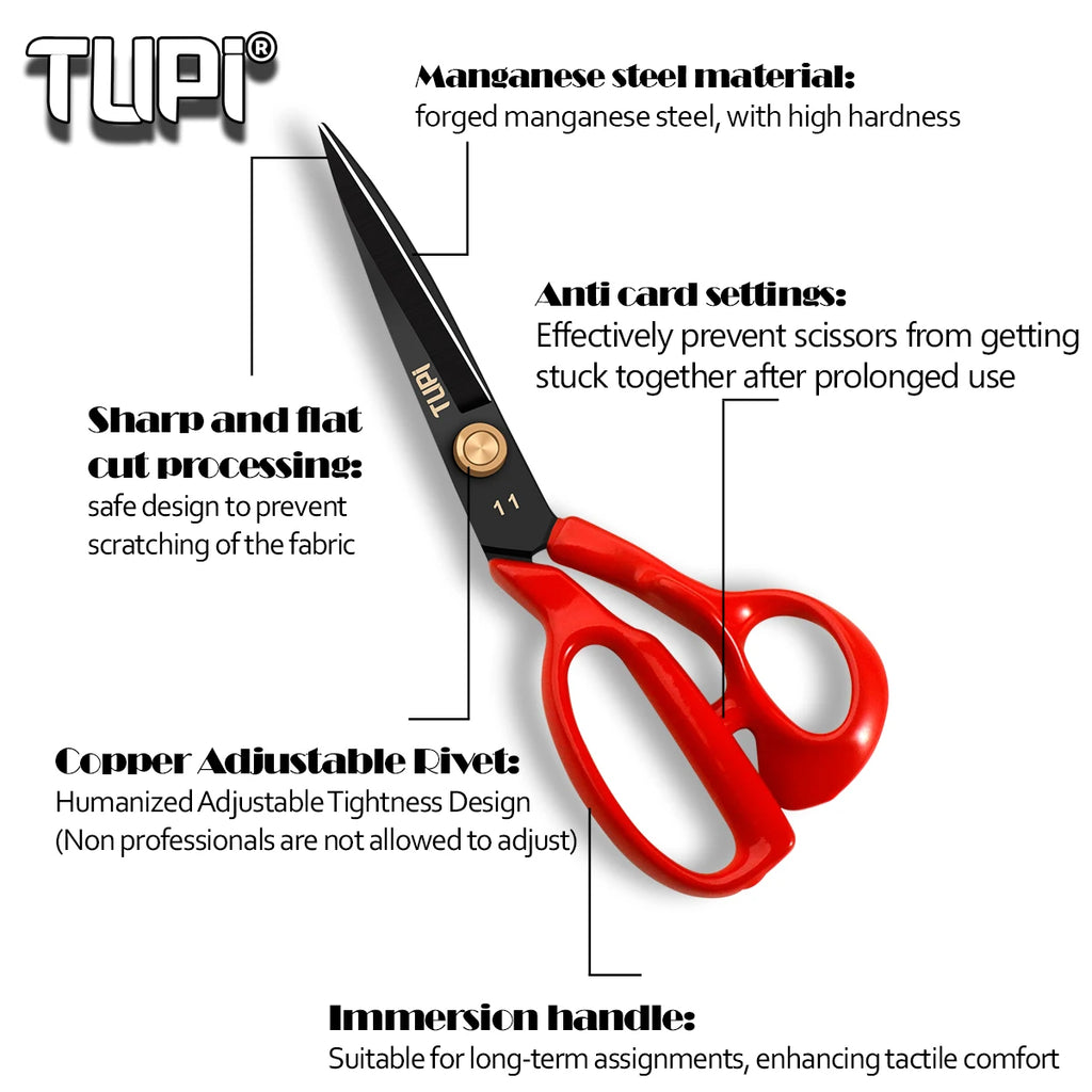 TUPI - Professional Tailor Shears - Heavy Duty Sharp Fabric Scissors for Sewing & Cloth Cutting | with Ergonomic Handles