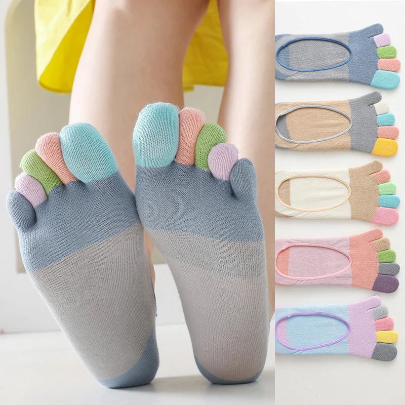 5 Pairs Summer New Five Fingers Women Socks Colorful Soft Cotton Shallow Casual Socks Split Toe Sports Socks kawaii Toe Socks