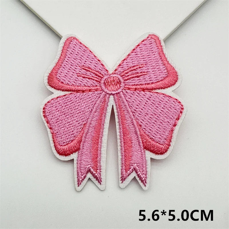 Cartoon Embroidery Sticker Decorative Ironing Sticker Sewing DIY Pink Bowknot Clothing Shoes Hat Bag Patch