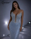 High Fashion 2026 Robes Champagne Evening Dress Tassels Beading Celebrity Dresses Customized Blue Pearls Engagement Party Gowns