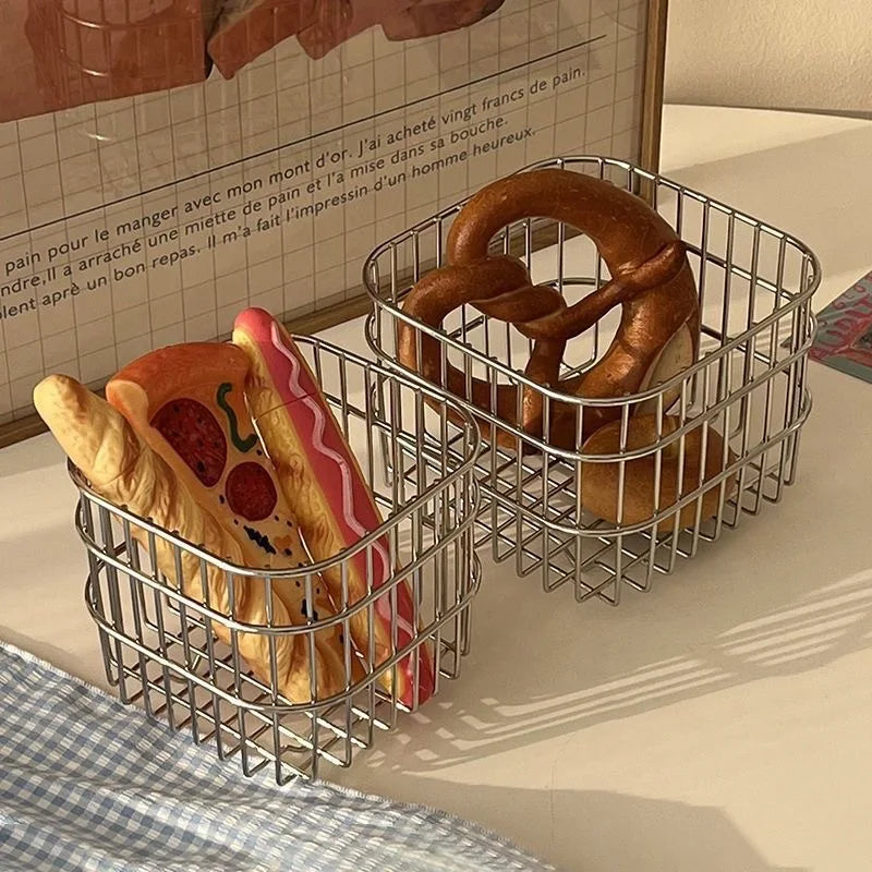 Metal Desktop Storage Basket Box Office Cosmetics Makeup Storage Box Desk Organizer Stationery Kitchen Items