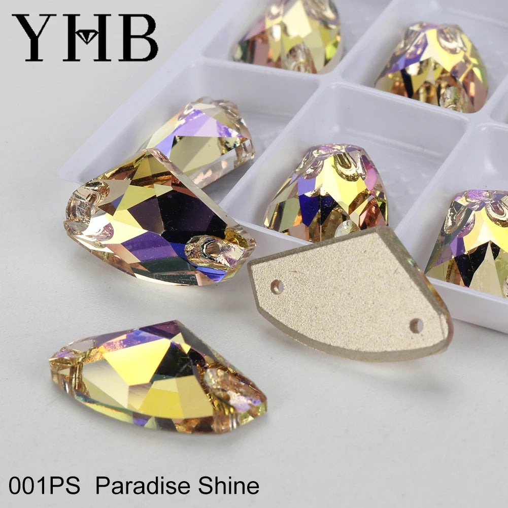 YHB Top Quality Galactic Axe Glass Crystal AB Moonlight Sewing Stones Flatback Sew on Rhinestones For Garment Clothes Bags
