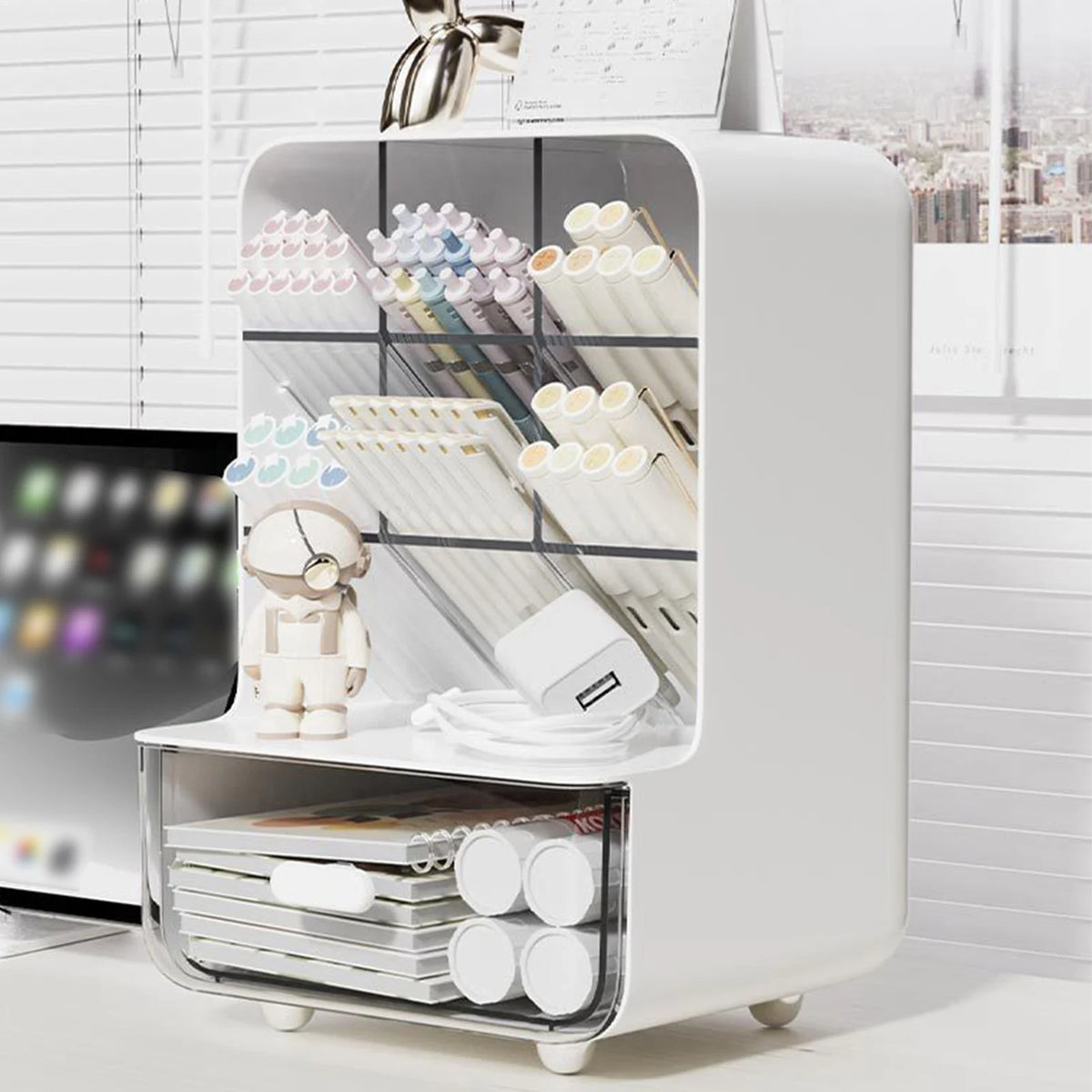 Clear Desk Organizer Pen Holder Multi-layer Pencil Storage Box