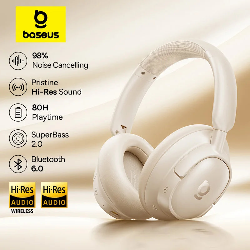 Baseus Bass Wireless Headphones Bluetooth 6.0 98% Noise Canceling