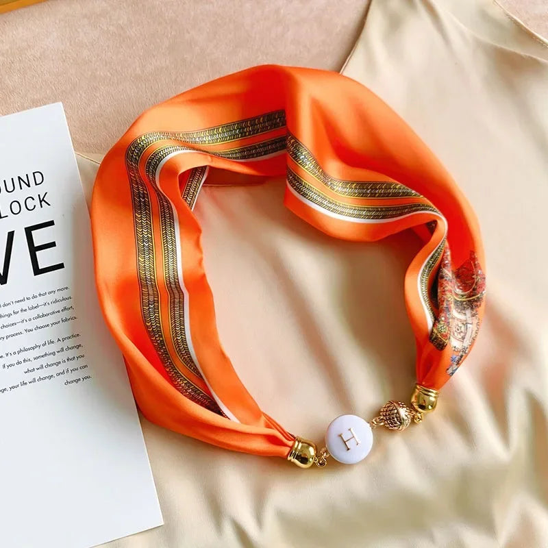 Imitation Silk Scarf Magnetic Buckle Necklace Pendant Wearing Spring and Autumn Cervical Protection for Women