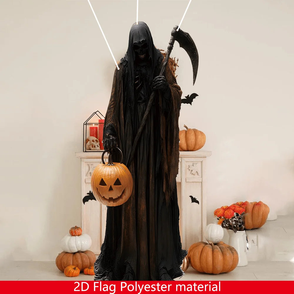 2D Halloween Horror Evil Pumpkin Man hanging Background Cloth Halloween Terror Atmosphere Indoor and Outdoor Decoration Supplies