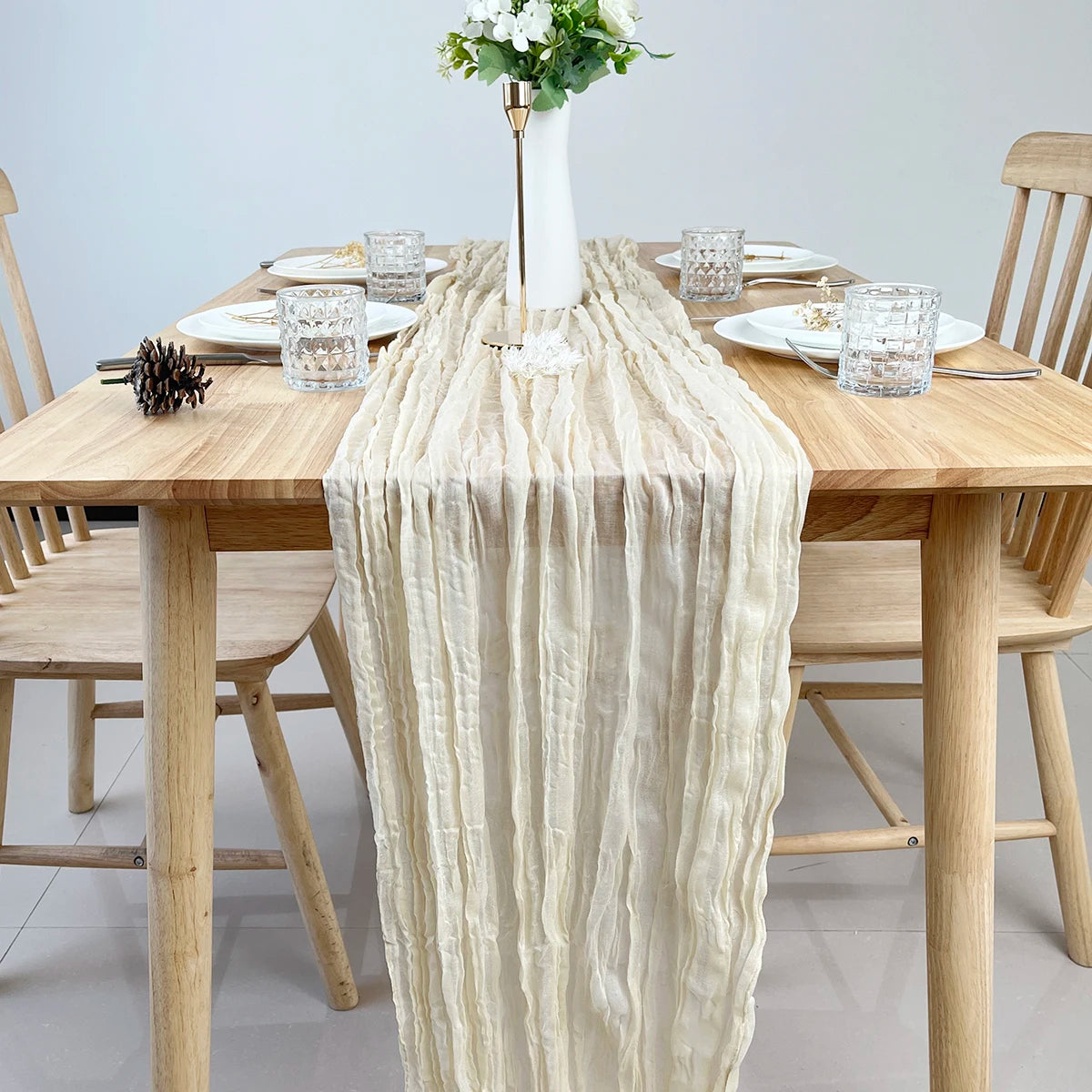 Wedding Pink Gauze Table Runner Semi-Sheer Vintage Cheesecloth Table Setting Dining Party Christmas Banquets Arches Cake Decor
