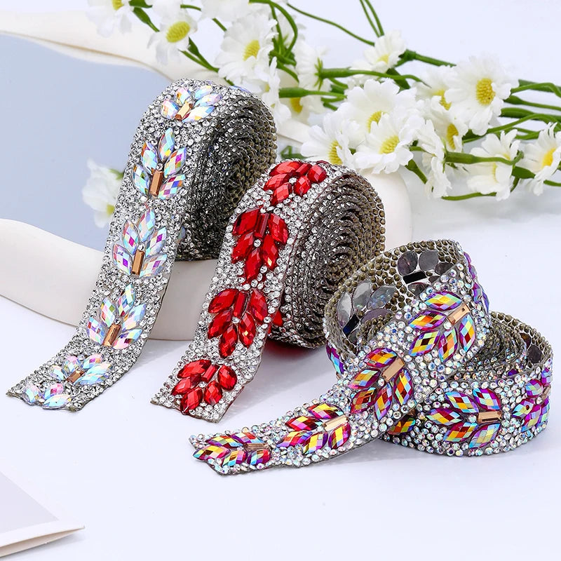 Rhinestone Trim Crystal Beaded Ribbon Sparkling Mesh Rhinestone Applique Trim for Dress Sewing Wedding Decoration DIY Craft