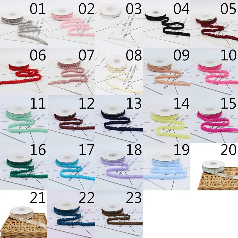 5yards 10mm Lace Elastic Ribbon Nylon Ruffled Pleated Elastic Band For Bra Waist Band Garment Lace Trim DIY Sewing Accessories