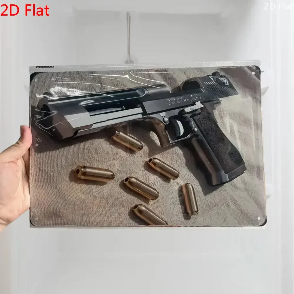 Vintage Pistol Metal  Sign Retro Gun Wall Art Iron Plaque HD Print for Home Bar Club Wall Decor
