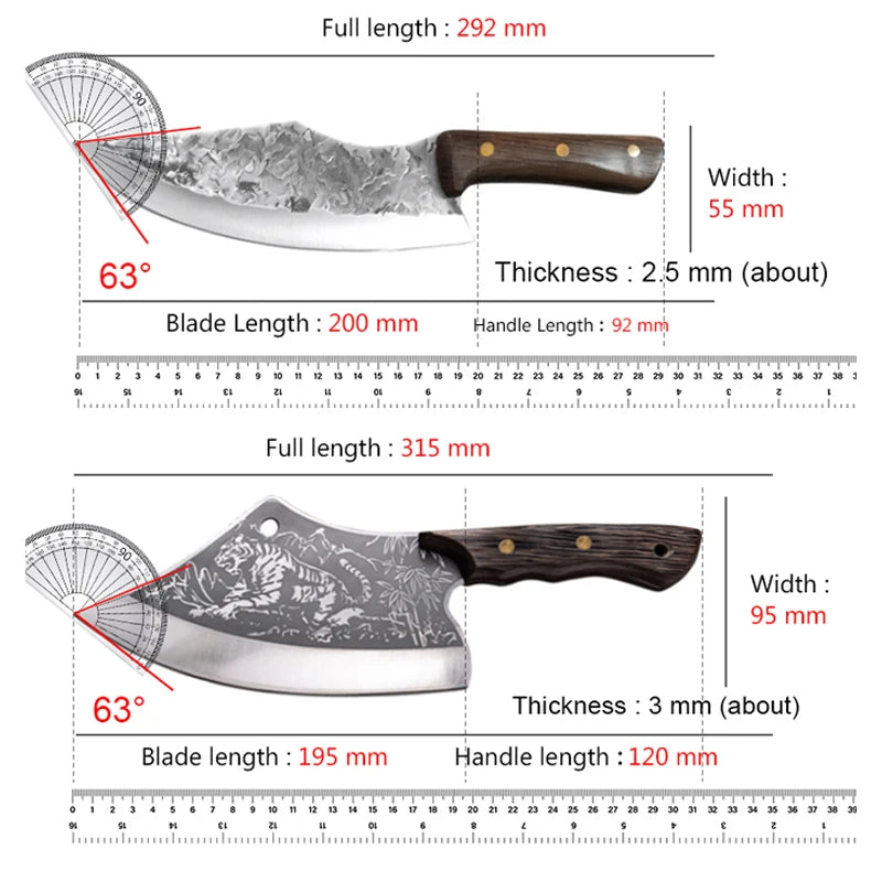 Hand Forge Blade Kitchen Knives Utility Chop Vegetables Cleaver Meat Boning Butcher Knife Wood Handle Chef Barbecue Cooking Tool