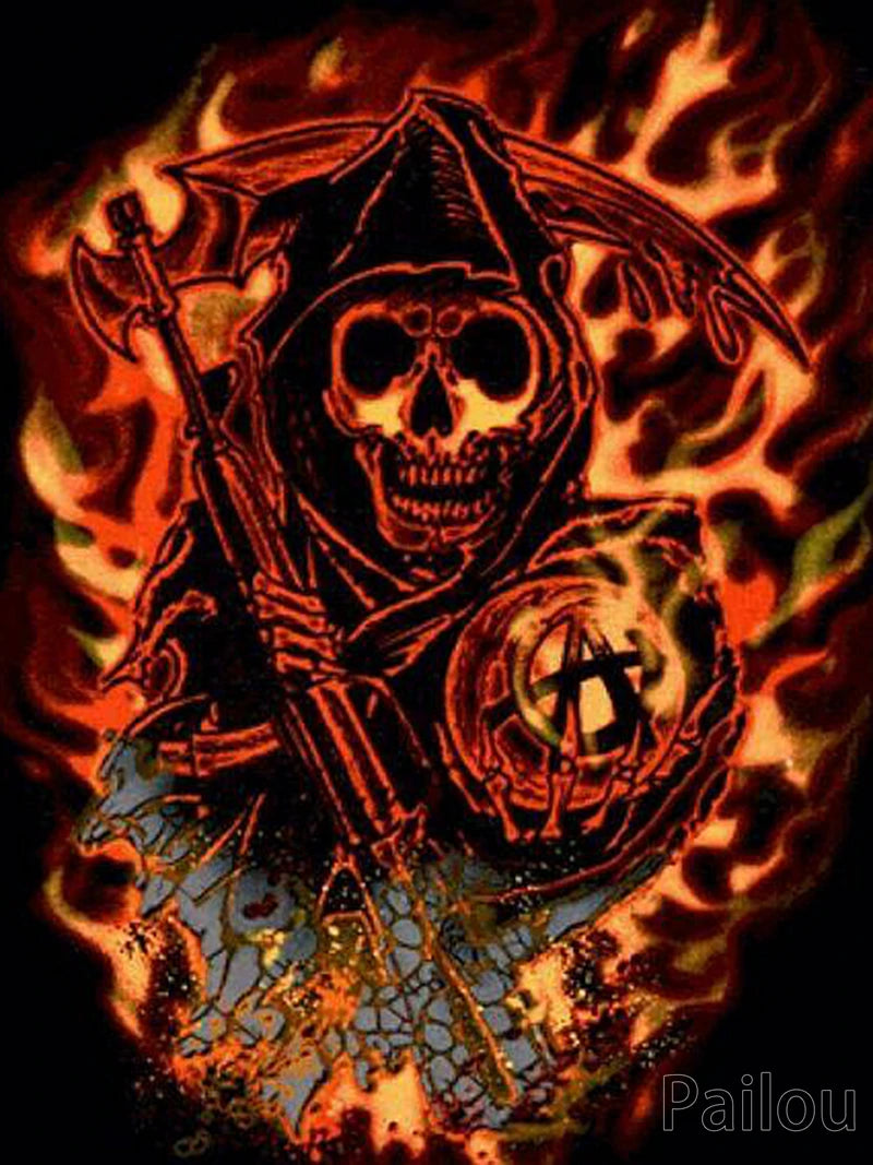 Son Of Anarchy 5D DIY Diamond Painting Full Round Drill Mosaic Death Skull Motorcycle Cross Stitch Handwork Home Decor