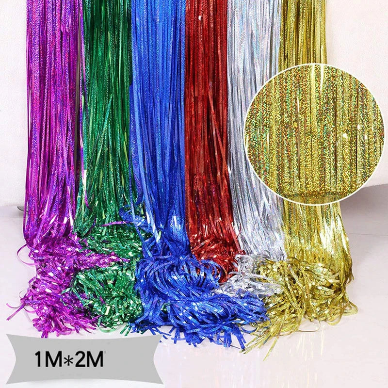 1pack Party Backdrop Curtains Glitter Gold Tinsel Fringe Foil