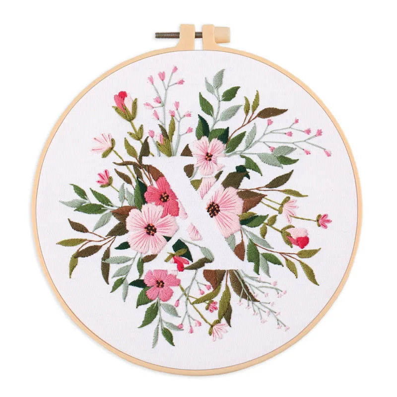 Embroidery Kit for Christmas DIY Wreath Printed Pattern Flower Cross Stitch Set Needlework Hoop Handmade Sewing Art Craft Kit