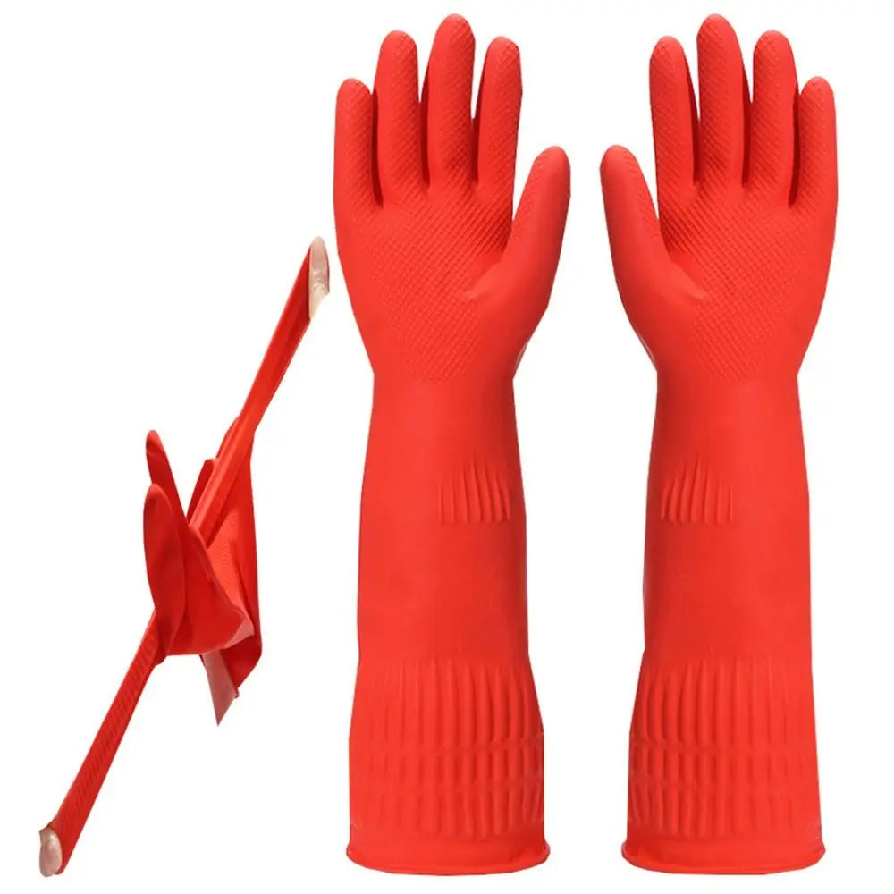 1 Pair Heavy Duty Rubber Gloves with Extra Long Cuffs Safety Gauntlet Car Washing Gloves For Dish Washing Household Cleaning