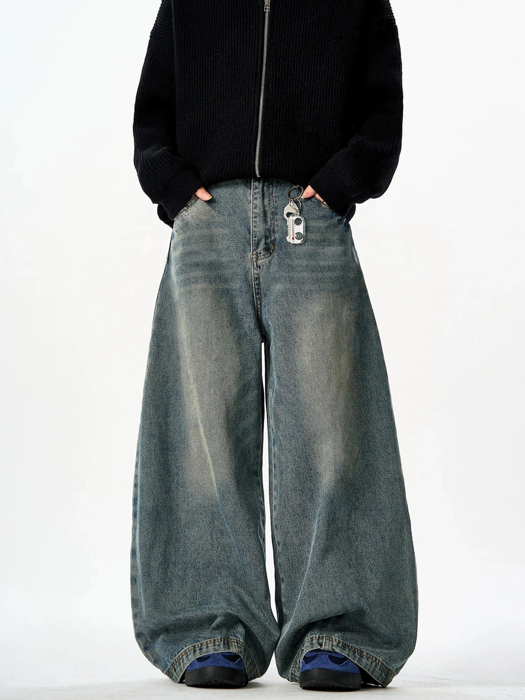 Men's Washed Vintage Baggy Jeans Y2K Street Fashion Simple Basic